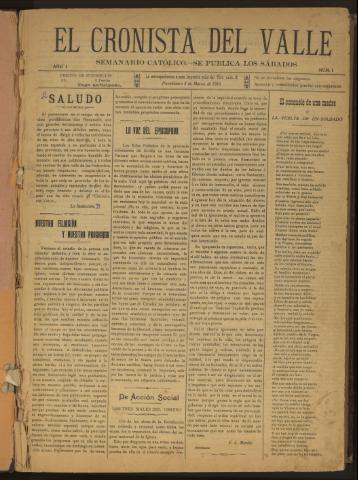 'El Cronista del Valle' - Época 1ª Año I Número 1 - 1910 marzo 05