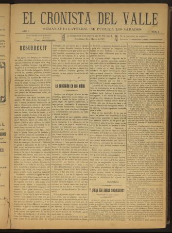 'El Cronista del Valle' - Época 1ª Año I Número 4 - 1910 marzo 26