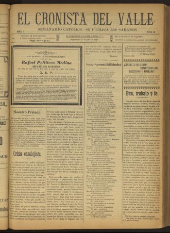 'El Cronista del Valle' - Época 1ª Año I Número 21 - 1910 julio 23