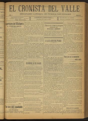 'El Cronista del Valle' - Época 1ª Año I Número 22 - 1910 julio 30