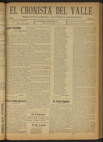 'El Cronista del Valle' - Época 1ª Año I Número 39 - 1910 noviembre 26