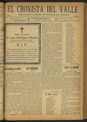 'El Cronista del Valle' - Época 1ª Año I Número 44 - 1910 diciembre 31