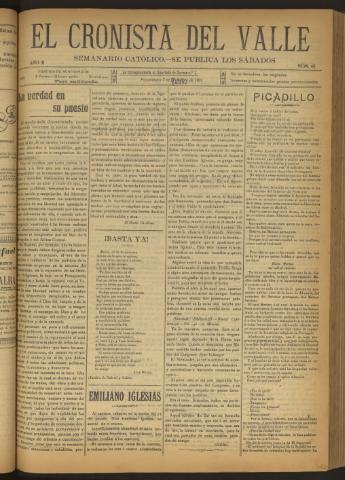 'El Cronista del Valle' - Época 1ª Año II Número 45 - 1911 enero 07