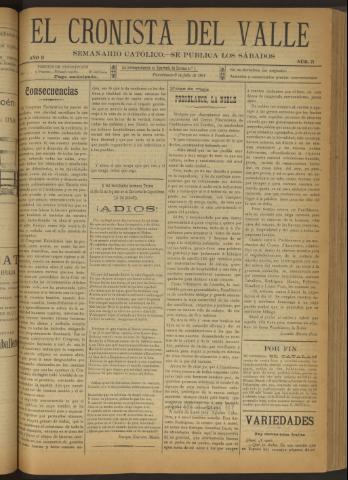 'El Cronista del Valle' - Época 1ª Año II Número 71 - 1911 julio 08