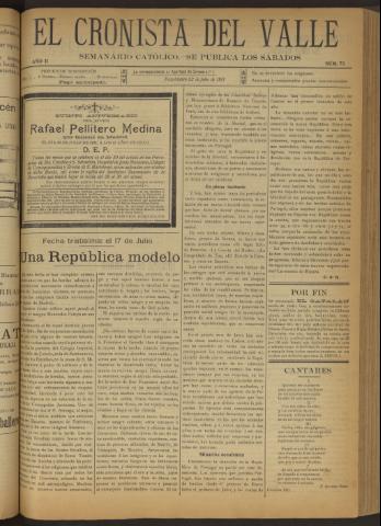 'El Cronista del Valle' - Época 1ª Año II Número 73 - 1911 julio 22
