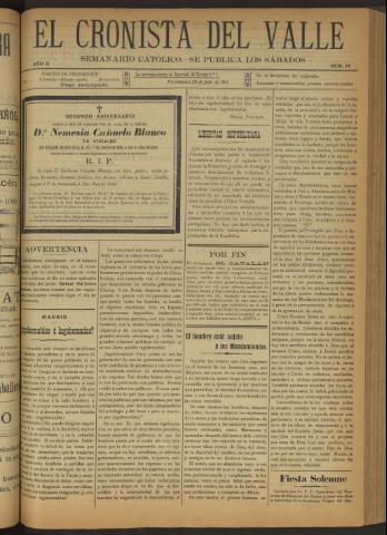 'El Cronista del Valle' - Época 1ª Año II Número 74 - 1911 julio 29