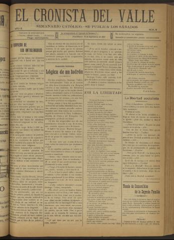 'El Cronista del Valle' - Época 1ª Año II Número 81 - 1911 septiembre 16