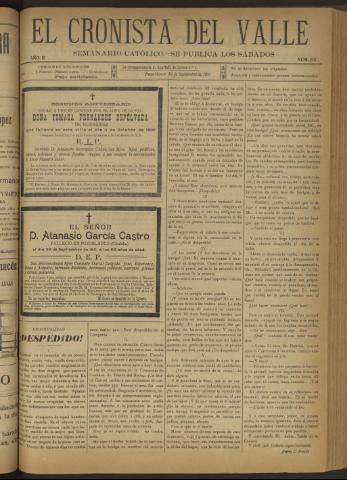 'El Cronista del Valle' - Época 1ª Año II Número 83 - 1911 septiembre 30