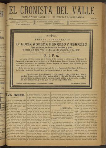 'El Cronista del Valle' - Época 1ª Año II Número 94 - 1911 diciembre 16