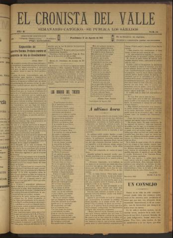 'El Cronista del Valle' - Época 1ª Año III Número 131 - 1912 agosto 31