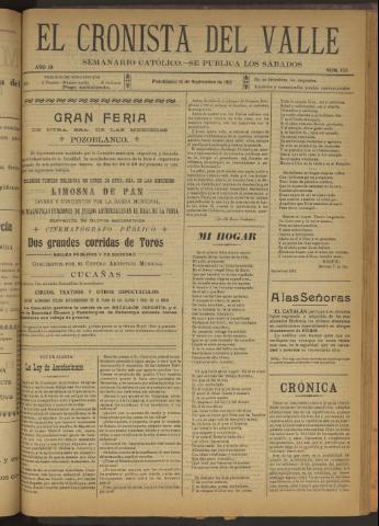 'El Cronista del Valle' - Época 1ª Año III Número 133 - 1912 septiembre 14