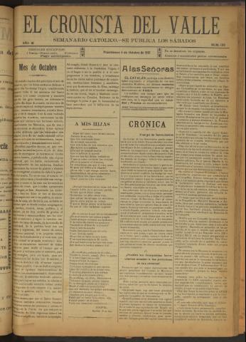 'El Cronista del Valle' - Época 1ª Año III Número 136 - 1912 octubre 05