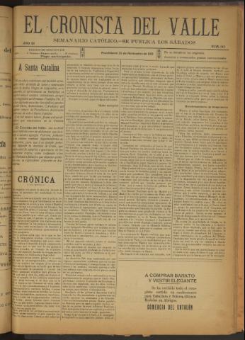 'El Cronista del Valle' - Época 1ª Año III Número 143 - 1912 noviembre 23