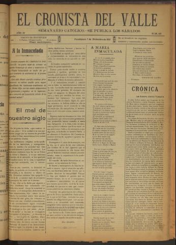 'El Cronista del Valle' - Época 1ª Año III Número 145 - 1912 diciembre 07