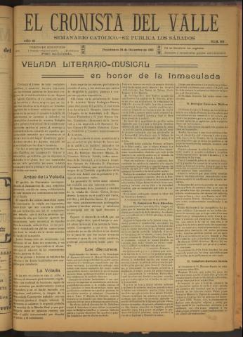 'El Cronista del Valle' - Época 1ª Año III Número 148 - 1912 diciembre 28