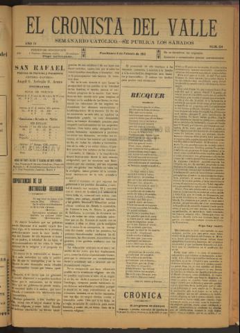 'El Cronista del Valle' - Época 1ª Año IV Número 154 - 1913 febrero 08