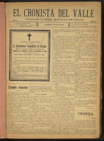 'El Cronista del Valle' - Época 1ª Año IV Número 157 - 1913 marzo 01