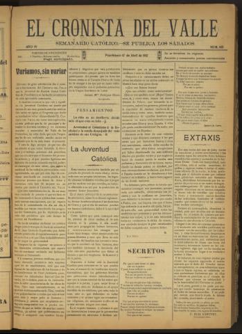 'El Cronista del Valle' - Época 1ª Año IV Número 163 - 1913 abril 12