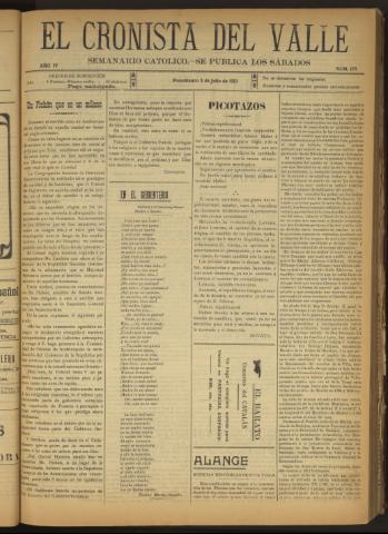 'El Cronista del Valle' - Época 1ª Año IV Número 175 - 1913 julio 05