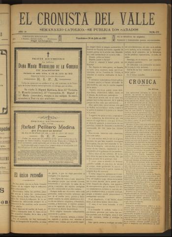 'El Cronista del Valle' - Época 1ª Año IV Número 178 - 1913 julio 26