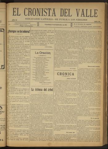 'El Cronista del Valle' - Época 1ª Año IV Número 184 - 1913 septiembre 06