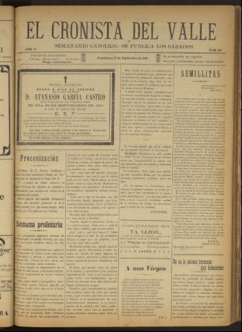 'El Cronista del Valle' - Época 1ª Año IV Número 185 - 1913 septiembre 13