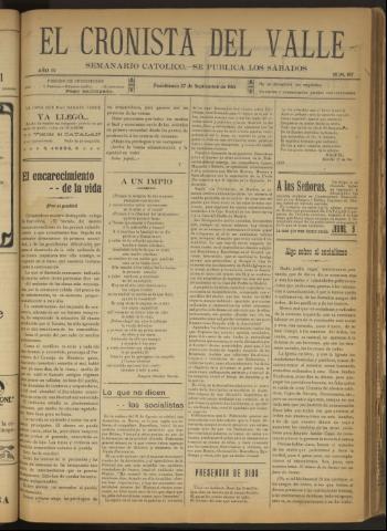 'El Cronista del Valle' - Época 1ª Año IV Número 187 - 1913 septiembre 27
