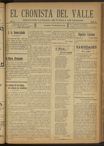 'El Cronista del Valle' - Época 1ª Año IV Número 197 - 1913 diciembre 06