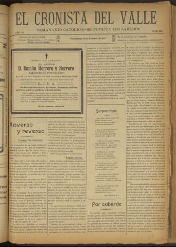 'El Cronista del Valle' - Época 1ª Año VI Número 259 - 1915 febrero 20