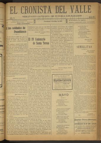 'El Cronista del Valle' - Época 1ª Año VI Número 270 - 1915 mayo 08
