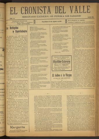 'El Cronista del Valle' - Época 1ª Año VI Número 284 - 1915 agosto 14