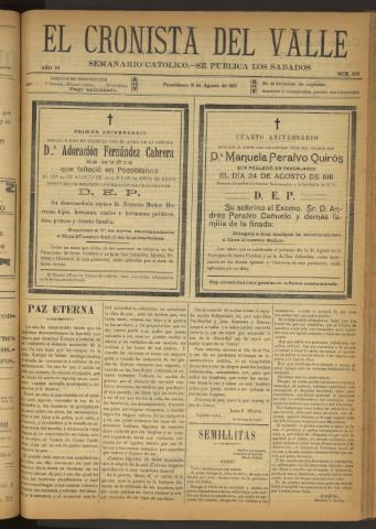 'El Cronista del Valle' - Época 1ª Año VI Número 285 - 1915 agosto 21