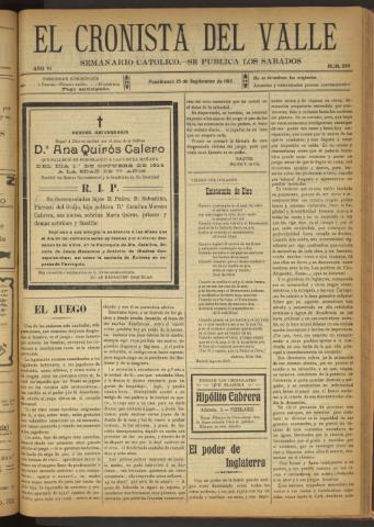 'El Cronista del Valle' - Época 1ª Año VI Número 290 - 1915 septiembre 25