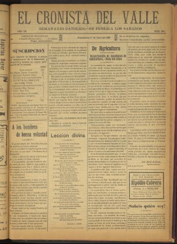 'El Cronista del Valle' - Época 1ª Año VII Número 304 - 1916 enero 01