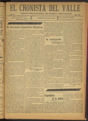 'El Cronista del Valle' - Época 1ª Año VII Número 310 - 1916 febrero 12