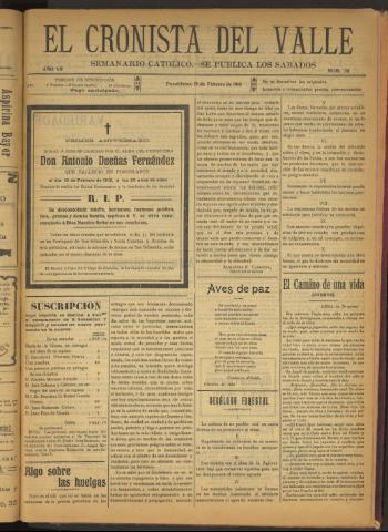 'El Cronista del Valle' - Época 1ª Año VII Número 311 - 1916 febrero 19