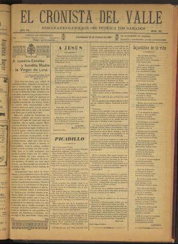 'El Cronista del Valle' - Época 1ª Año VII Número 312 - 1916 febrero 26