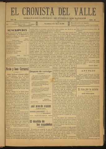 'El Cronista del Valle' - Época 1ª Año VII Número 313 - 1916 marzo 04