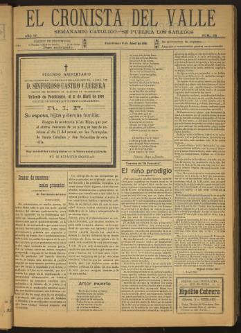 'El Cronista del Valle' - Época 1ª Año VII Número 318 - 1916 abril 08