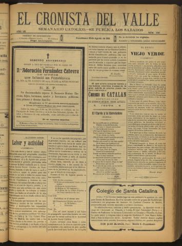 'El Cronista del Valle' - Época 1ª Año VII Número 338 - 1916 agosto 26