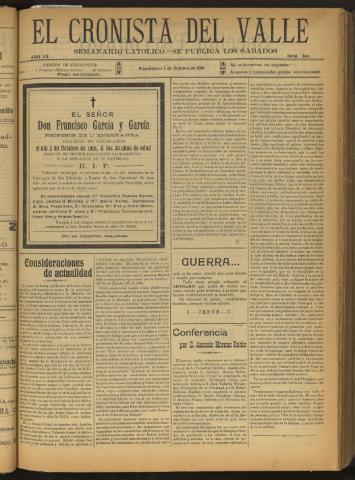 'El Cronista del Valle' - Época 1ª Año VII Número 344 - 1916 octubre 07