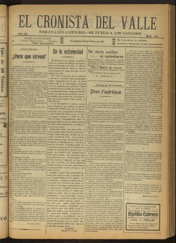 'El Cronista del Valle' - Época 1ª Año VIII Número 364 - 1917 febrero 24