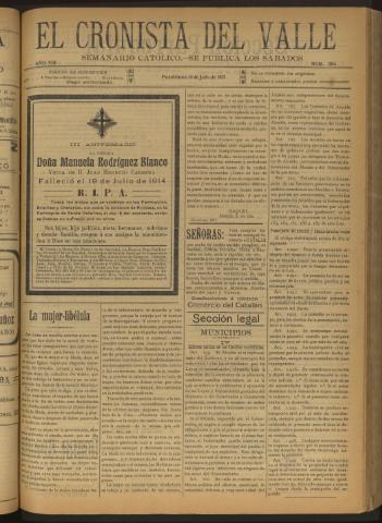 'El Cronista del Valle' - Época 1ª Año VIII Número 384 - 1917 julio 14