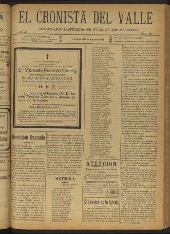 'El Cronista del Valle' - Época 1ª Año VIII Número 389 - 1917 agosto 18