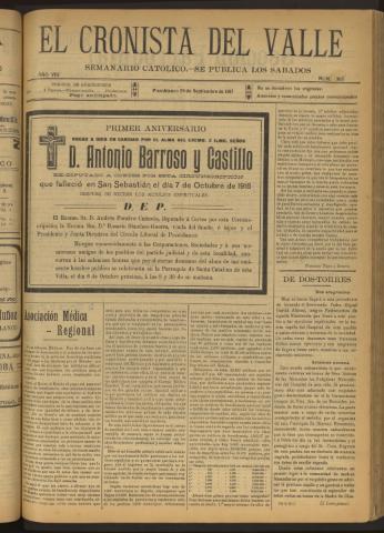 'El Cronista del Valle' - Época 1ª Año VIII Número 395 - 1917 septiembre 29