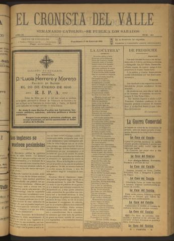 'El Cronista del Valle' - Época 1ª Año IX Número 410 - 1918 enero 12