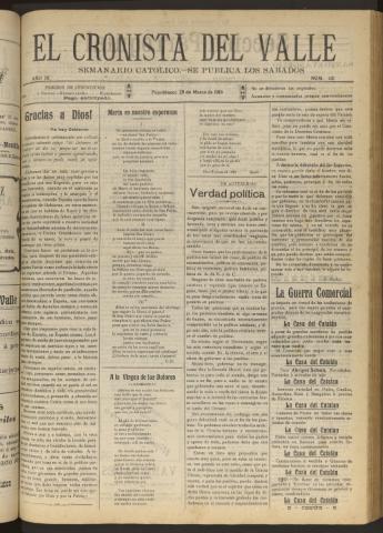 'El Cronista del Valle' - Época 1ª Año IX Número 421 - 1918 marzo 30