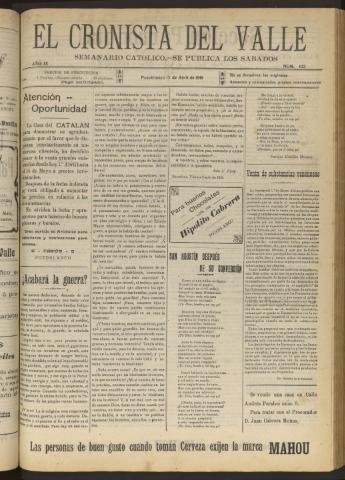 'El Cronista del Valle' - Época 1ª Año IX Número 423 - 1918 abril 13