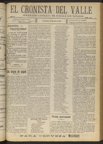'El Cronista del Valle' - Época 1ª Año IX Número 424 - 1918 abril 20