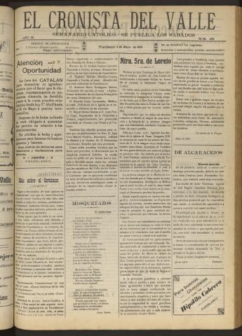 'El Cronista del Valle' - Época 1ª Año IX Número 426 - 1918 mayo 04